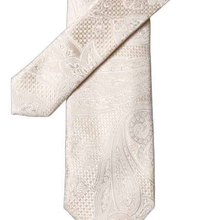 Dolce & Gabbana Off White Floral Silk Adjustable Men Tied Necktie Tie