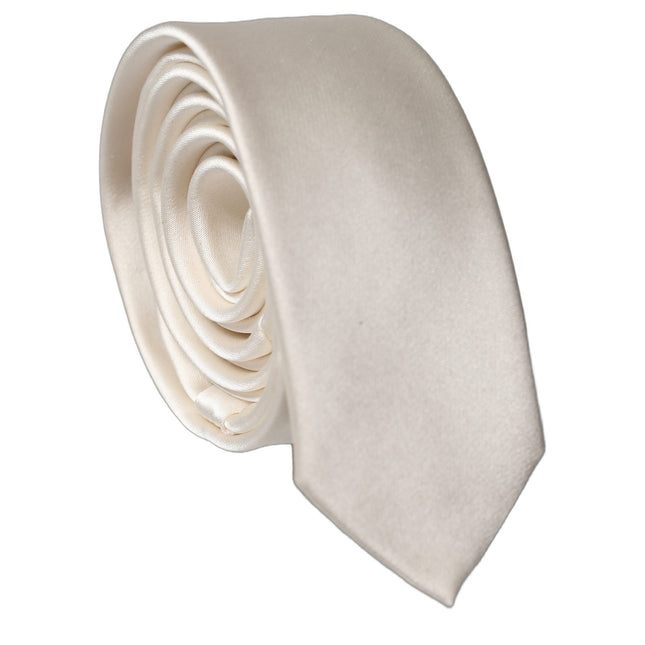 Dolce & Gabbana Off White Satin 100% Silk Adjustable Men Tied Necktie Tie