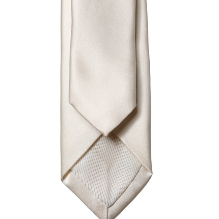 Dolce & Gabbana Off White Satin 100% Silk Adjustable Men Tied Necktie Tie