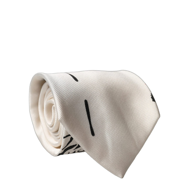 Dolce & Gabbana White Tattoo Floral Silk Adjustable Men Tied Necktie Tie