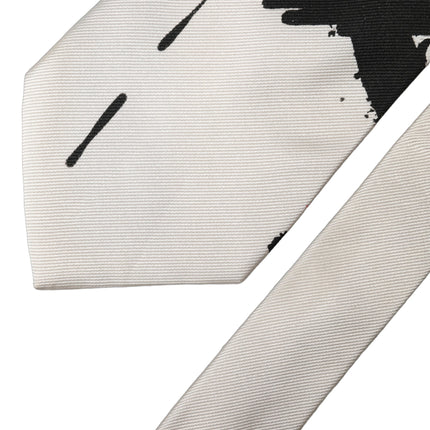 Dolce & Gabbana White Tattoo Floral Silk Adjustable Men Tied Necktie Tie