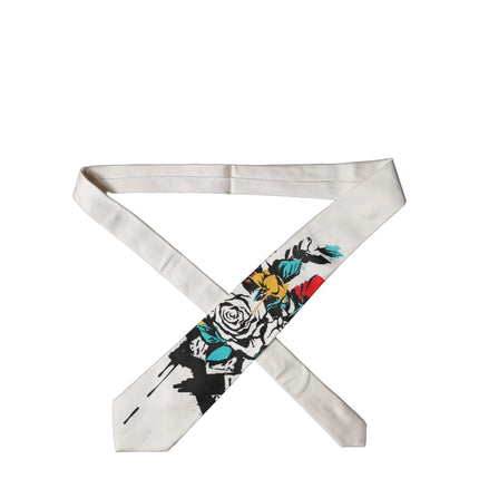 Dolce & Gabbana White Tattoo Floral Silk Adjustable Men Tied Necktie Tie