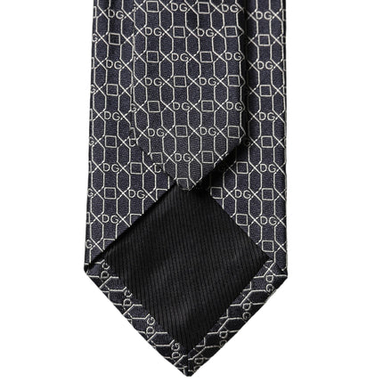 Dolce & Gabbana Black Geometric DG Silk Adjustable Men Tied Necktie Tie