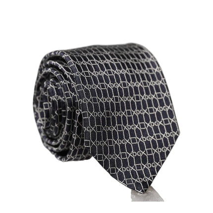 Dolce & Gabbana Black Geometric DG Silk Adjustable Men Tied Necktie Tie