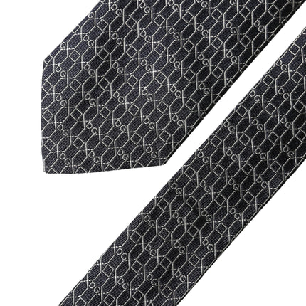 Dolce & Gabbana Black Geometric DG Silk Adjustable Men Tied Necktie Tie