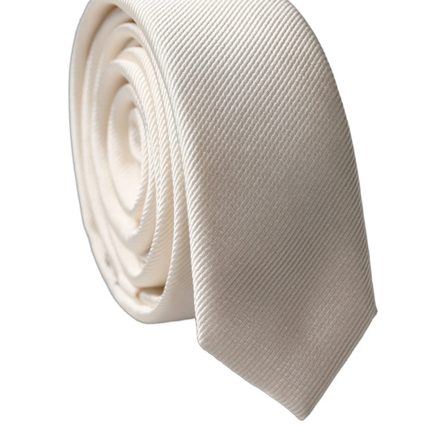 Dolce & Gabbana Off White Solid 100% Silk Adjustable Men Tied Necktie Tie