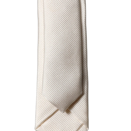 Dolce & Gabbana Off White Solid 100% Silk Adjustable Men Tied Necktie Tie