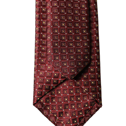 Dolce & Gabbana Burgundy Geometric Silk Adjustable Men Tied Necktie Tie