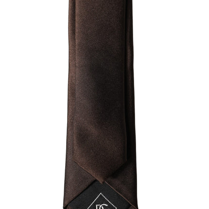 Dolce & Gabbana Brown Solid 100% Silk Adjustable Men Tied Necktie Tie