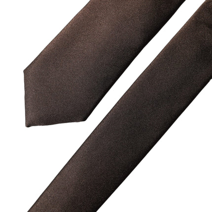Dolce & Gabbana Brown Solid 100% Silk Adjustable Men Tied Necktie Tie