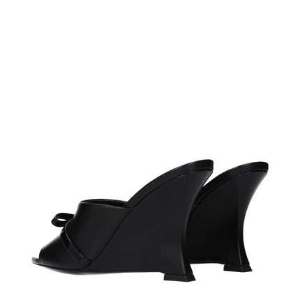 Versace Black Leather Wedge Sandals