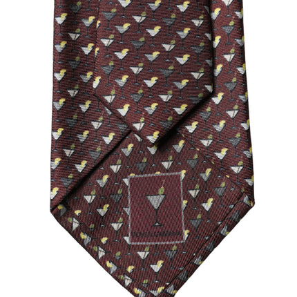 Dolce & Gabbana Burgundy Geometric Silk Adjustable Men Tied Necktie Tie