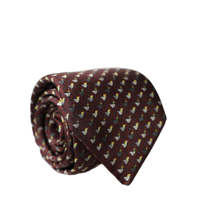 Dolce & Gabbana Burgundy Geometric Silk Adjustable Men Tied Necktie Tie