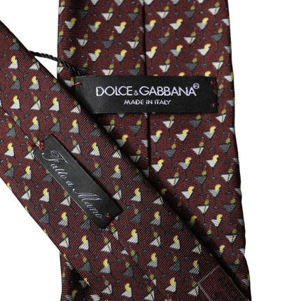 Dolce & Gabbana Burgundy Geometric Silk Adjustable Men Tied Necktie Tie
