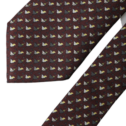 Dolce & Gabbana Burgundy Geometric Silk Adjustable Men Tied Necktie Tie