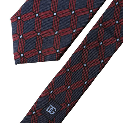 Dolce & Gabbana Blue Red Patterned 100% Silk Adjustable Men Necktie Tie