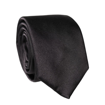 Dolce & Gabbana Black Solid Silk Satin Wide Adjustable Men Necktie Tie
