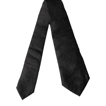 Dolce & Gabbana Black Paisley Woven Silk Adjustable Women Necktie Tie