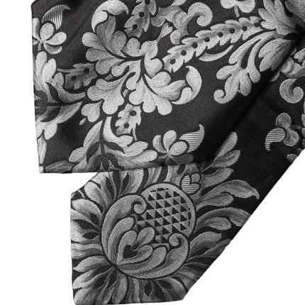 Dolce & Gabbana Black Silver Floral Silk Adjustable Women Necktie Tie