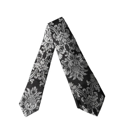 Dolce & Gabbana Black Silver Floral Silk Adjustable Women Necktie Tie
