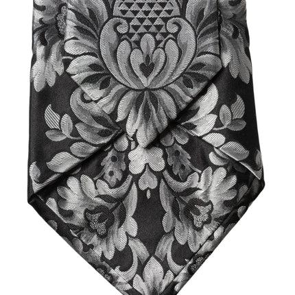 Dolce & Gabbana Black Silver Floral Silk Adjustable Women Necktie Tie