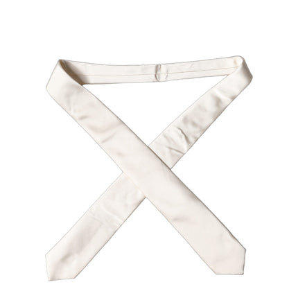 Dolce & Gabbana Off White Satin Silk Adjustable Women Tied Necktie Tie