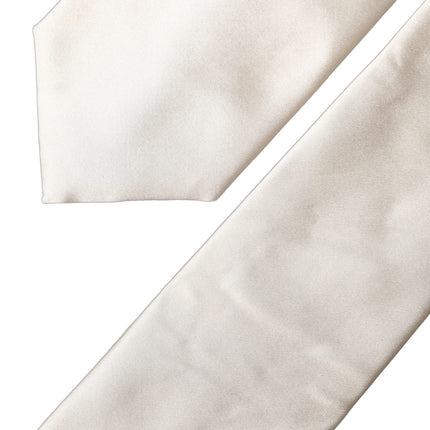 Dolce & Gabbana Off White Satin Silk Adjustable Women Tied Necktie Tie