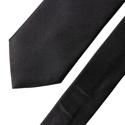Dolce & Gabbana Black Solid Silk Satin Wide Adjustable Men Necktie Tie