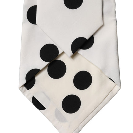 Dolce & Gabbana White Black Polka Dot Silk Adjustable Women Necktie Tie