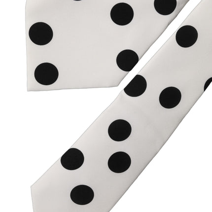 Dolce & Gabbana White Black Polka Dot Silk Adjustable Women Necktie Tie