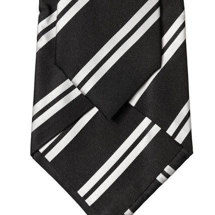 Dolce & Gabbana Black White Stripes Silk Adjustable Women Necktie Tie