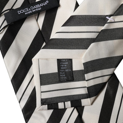 Dolce & Gabbana Black White Stripes Silk Adjustable Women Necktie Tie