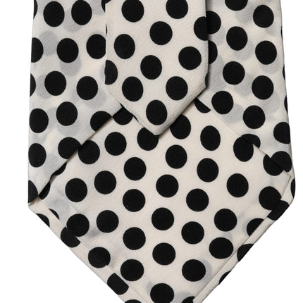 Dolce & Gabbana White Black Polka Dot Silk Adjustable Women Necktie Tie