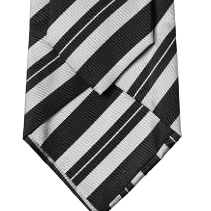 Dolce & Gabbana Black White Stripes Silk Adjustable Women Necktie Tie