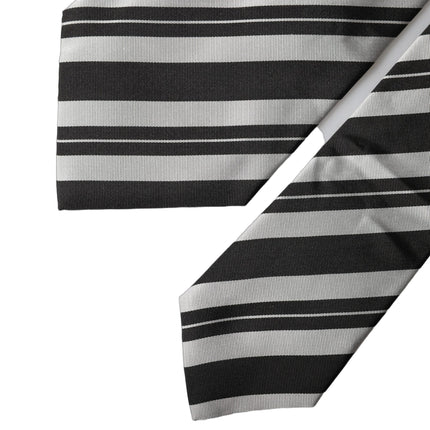Dolce & Gabbana Black White Stripes Silk Adjustable Women Necktie Tie