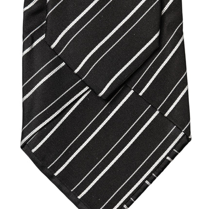 Dolce & Gabbana Black White Stripes Silk Adjustable Women Necktie Tie