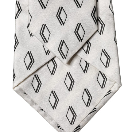 Dolce & Gabbana White Patterned Silk Adjustable Women Tied Necktie Tie