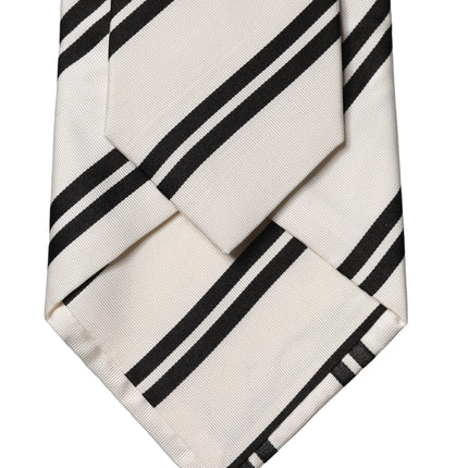 Dolce & Gabbana White Black Stripes Silk Adjustable Women Necktie Tie