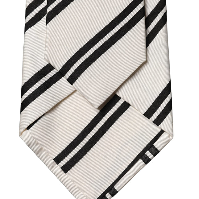 Dolce & Gabbana White Black Stripes Silk Adjustable Women Necktie Tie