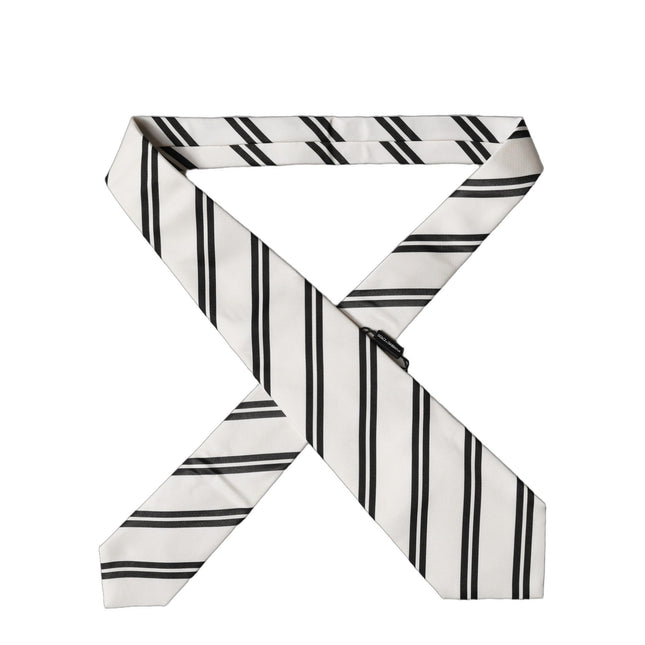 Dolce & Gabbana White Black Stripes Silk Adjustable Women Necktie Tie