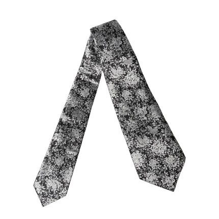 Dolce & Gabbana Black Silver Floral Silk Adjustable Women Necktie Tie