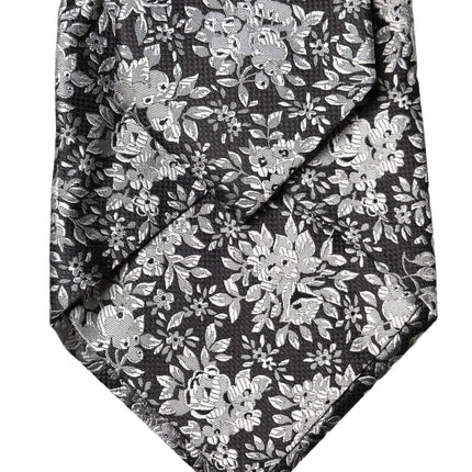 Dolce & Gabbana Black Silver Floral Silk Adjustable Women Necktie Tie