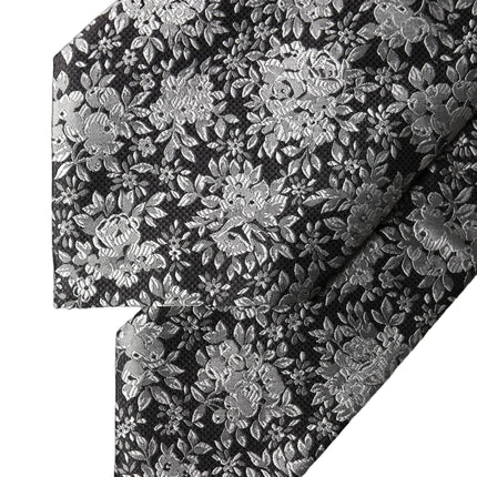 Dolce & Gabbana Black Silver Floral Silk Adjustable Women Necktie Tie