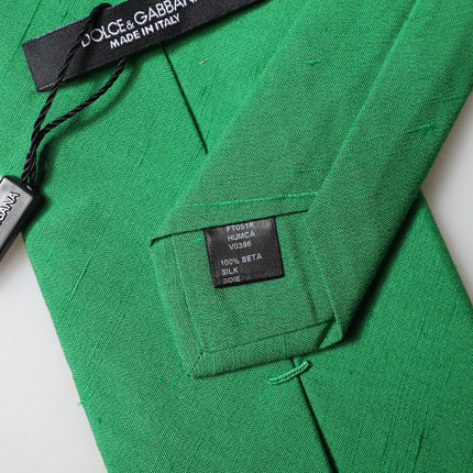 Dolce & Gabbana Green Solid Silk Cotton Adjustable Women Necktie Tie