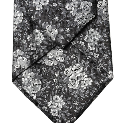 Dolce & Gabbana Black White Floral Silk Adjustable Women Necktie Tie