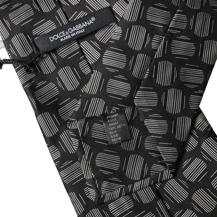 Dolce & Gabbana Black White Geometric Silk Adjustable Women Necktie Tie