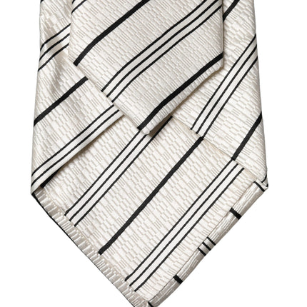 Dolce & Gabbana White Black Stripes Silk Adjustable Women Necktie Tie