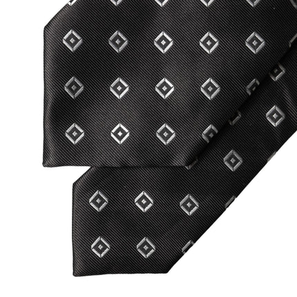 Dolce & Gabbana Black White Geometric Silk Adjustable Women Necktie Tie