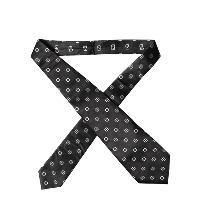 Dolce & Gabbana Black White Geometric Silk Adjustable Women Necktie Tie
