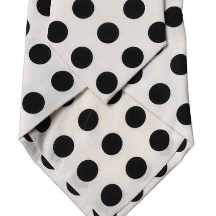Dolce & Gabbana White Black Polka Dot Silk Adjustable Women Necktie Tie